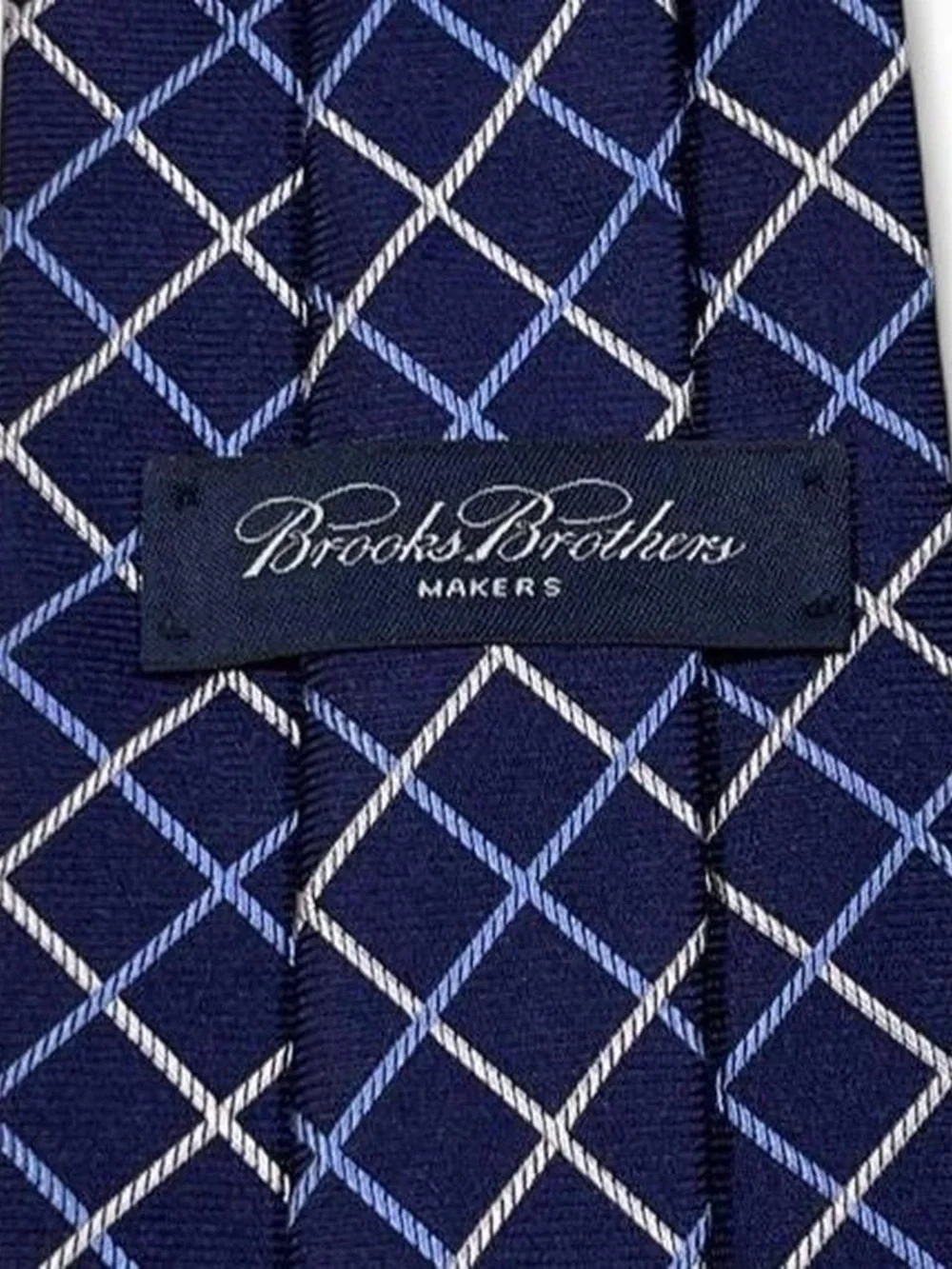 Brooks Brothers Makers Pure Silk Navy Blue w/White & Blue Design Tie L57